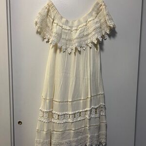 Cream Off-Shoulder Lace Dress